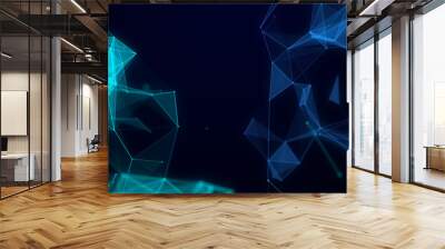 Network connection structure. Abstract blue background with moving dots, lines and triangles. Futuristic illustration. Digital technology design. 3d rendering Wall mural