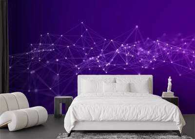 Network connection structure. Abstract wave background with moving dots and lines. Futuristic illustration. Digital technology design. 3d rendering. Wall mural