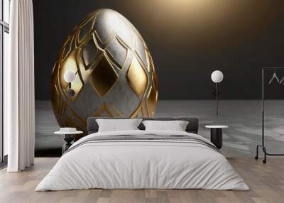 Marble easter egg sculpture with decorations of gold on marble surface with dark background with copy space Wall mural