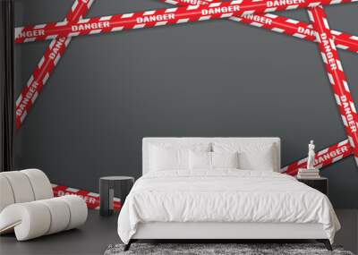 red ribbon border. Caution tape set of Barrier red tape ribbons. Abstract warning lines for police, accident, under construction. Vector danger tape collection. Wall mural