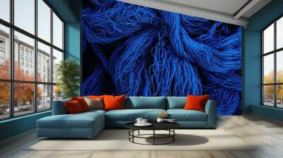 blue fabric background of waving net threads Wall mural