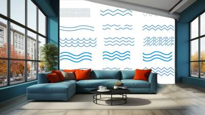 Water wave, sea wave set. Zigzag line. Water logo, symbol vector collection. Wall mural