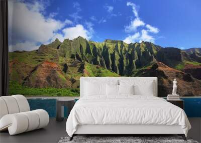 Jagged hills from catamaran at the dramatic Na Pali coast Wall mural