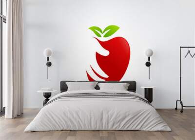 apple hand logo icon, abstract business logo fruits symbol hand vector design Wall mural