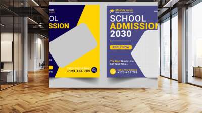 School admission social media post banner design. back to school social media post banner design set. Back to school admission promotion banner. school admission template for social media Wall mural