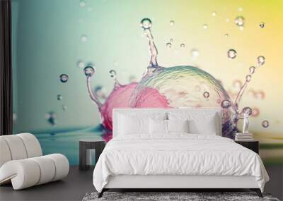 Colorful abstract water background. Water toned in different colors. Water splashes and drops background. Generative AI Wall mural