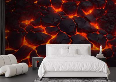 Cracked ground with hot glowing lava veins illustration perfect for video game design. Cracked lava ground texture. Game asset.  Wall mural