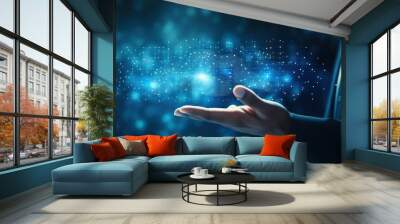 Businessman touching connect to data information on the Cloud Computing Technology Internet Storage Network Concept Wall mural