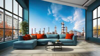 Industrial oil and gas plant. Refinery plant. Equipment steel pipes. industrial pipeline and factory Wall mural