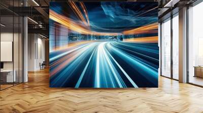 Long exposure of highway background is city night time, transportation concept Wall mural