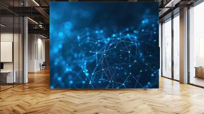 Network security, Wave of dots and weave lines. Abstract Blue Background for design on the topic of cyberspace, big data, metaverse, , data transfer on dark Blue abstract cyberspace background Wall mural