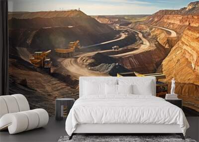 Open pit mine industry, big yellow mining truck for coal quarry Wall mural