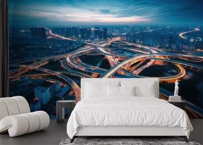 Transportation and road, Aerial view of the city overpass. Wall mural