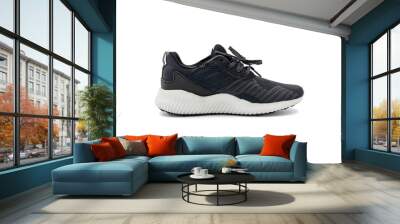 Black color fashion and sport shoe isolated on white background. Wall mural