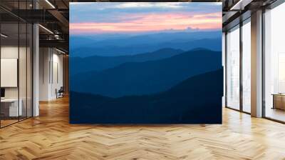 Blue mountain silhouettes Wall mural