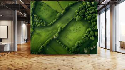 Top view of green fields and meadows in the countryside Wall mural