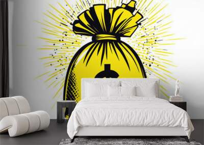 Bold Money Bag: Comic Book Style Illustration in Yellow and Black Wall mural