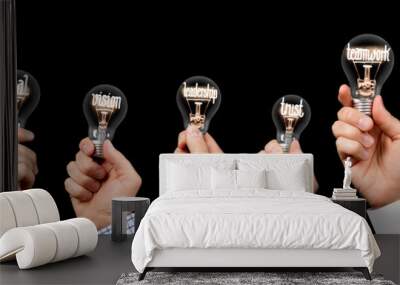 Light Bulbs and Human Hands with Teamwork Concept Wall mural