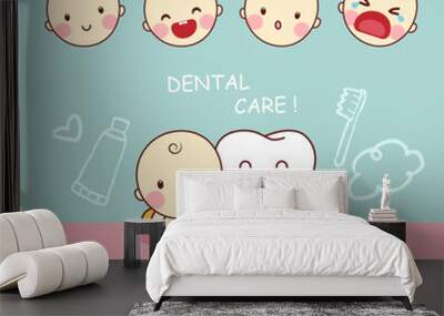 cute cartoon tooth with baby Wall mural