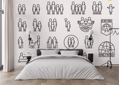 Family. Family icons set. Thin line people and family vector icons Wall mural