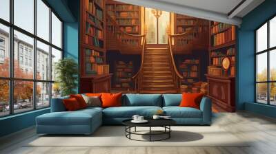 A room with bookshelves and a chair Generative AI Wall mural