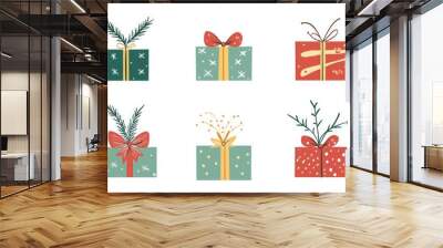 A collection of christmas presents including a vector illustration of a christmas gift box. Wall mural