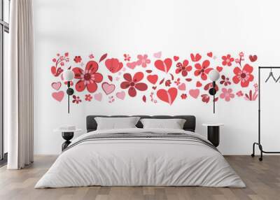 St Valentines Day hand drawn illustration romantic collection Flat lay love heart cards Wall mural