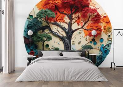 Watercolor colorful tree  Wall mural