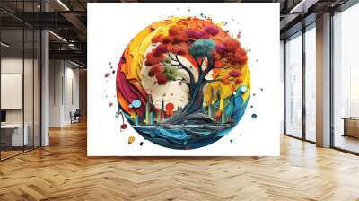 Watercolor colorful tree  Wall mural