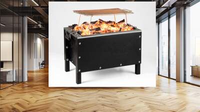 Black grill with charcoal, grill with charcoal on white background, Peruvian Chinese box Wall mural