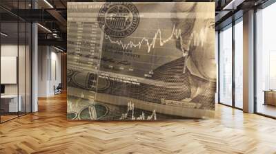 Finance background with money and with stock chart. Finance concept. Money on the background of the stock chart Wall mural