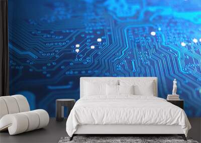 Modern printed circuit board, electronic circuit board, textolite. Background banner. Wall mural