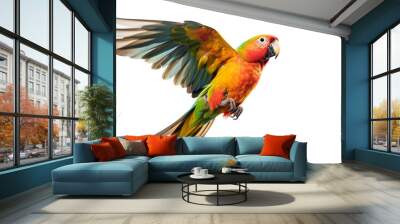 Parrot in flight against a transparent background. Generative AI.  Wall mural