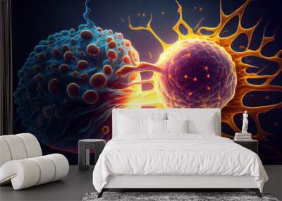 the concept of a cancer cell attacking a body cell.a cancer cell attacking a healthy body cell. gene Wall mural