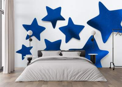 blue metallic stars on a white background Wall mural