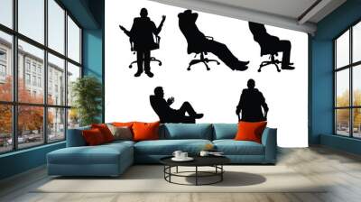 Businessman Sitting in Office Chair Silhouette. People, professional occupation and business activity concept Wall mural