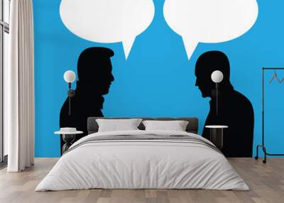 Busts of Two Business People Shaking Hands and Talking. Discussing work and communication concept vector Wall mural