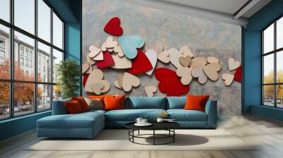 retro background with wooden hearts Wall mural