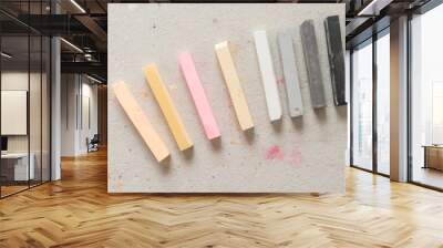 soft pastels in yellow pink white grey and black on mill board Wall mural