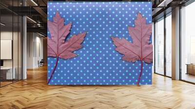 two maple leaves on blue scrapbooking paper background Wall mural