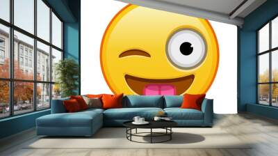 Face with tongue hanging out and winking eye Large size of yellow emoji smile Wall mural