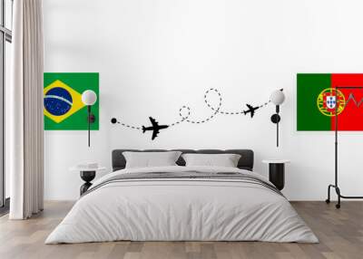 Flight and travel from Brazil to Portugal by passenger airplane Travel concept Wall mural