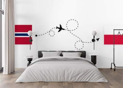 Flight and travel from Norway to Poland by passenger airplane Travel concept Wall mural