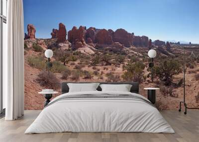 Balanced rock Overlook and Utah red rock desert landscape in Arches National Park Wall mural