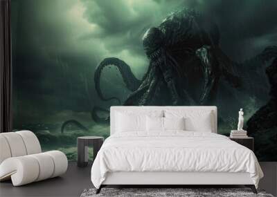 Cthulhu, Lovecraft, mythos, horror, creature, tentacles, cosmic, ancient, elder god, fiction, mythology, cult, monster, deity, nightmare, cosmic horror, Great Old One, cosmic entity, fantasy, supernat Wall mural