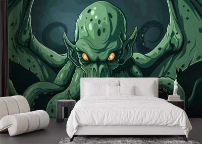 Cthulhu, Lovecraft, mythos, horror, creature, tentacles, cosmic, ancient, elder god, fiction, mythology, cult, monster, deity, nightmare, cosmic horror, Great Old One, cosmic entity, fantasy, supernat Wall mural