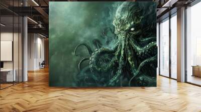 Cthulhu, Lovecraft, mythos, horror, creature, tentacles, cosmic, ancient, elder god, fiction, mythology, cult, monster, deity, nightmare, cosmic horror, Great Old One, cosmic entity, fantasy, supernat Wall mural