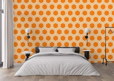 Abstract template background. Orange color on matching background. Bold rounded hexagons mosaic pattern with inner solid cells. Hexagon cells. Seamless pattern. Tileable vector illustration. Wall mural