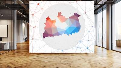 Abstract vector map of Milos. Technology in the island geometric style poster. Polygonal Milos map on 3d triangular mesh backgound. EPS10 Vector. Wall mural