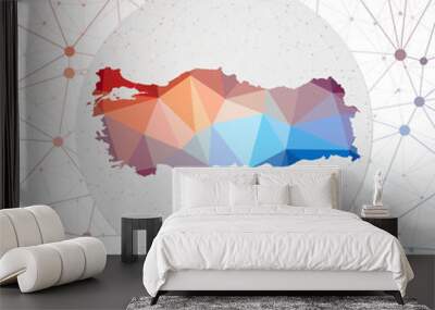 Abstract vector map of Turkey. Technology in the country geometric style poster. Polygonal Turkey map on 3d triangular mesh backgound. EPS10 Vector. Wall mural